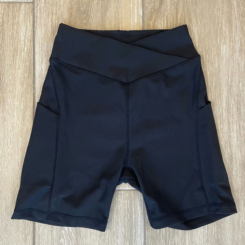 SUUKSESS Ribbed Workout Shorts High Waist Gym Yoga S Pockets